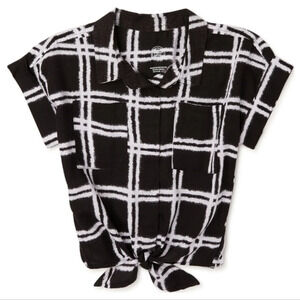 Wonder Nation Black White Woven Camp Shirt with Tie Front Size Girl's Medium 7/8